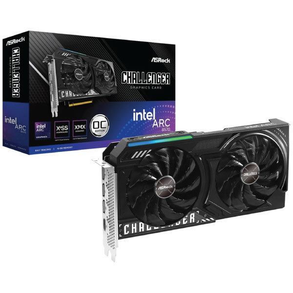 ASRock Intel Arc B570 Challenger 10GB OC 2600 MHz 19 Gbps GDDR6 160 Bits 7680 x 4320 600W Dual Fan 0dB Silent Cooling Graphics Card