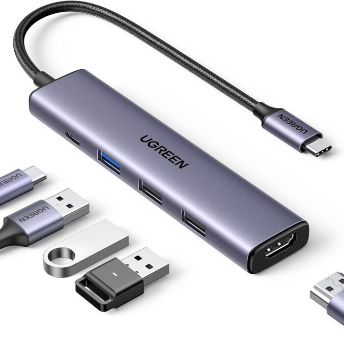 UGREEN Revodok 105 USB C Hub with 100W PD Charging, Type C to HDMI 4K30Hz Adapter, 3 USB A Data Ports, Multiport Adapter Hub for MacBook Pro/Air, iPad/Air, iPhone 15 /Pro Max, HP, Dell