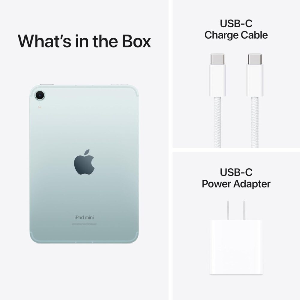 Apple iPad Mini (A17 Pro): Apple Intelligence, 8.3-inch Liquid Retina Display, 128GB, Wi-Fi 6E + 5G Cellular, 12MP Front/12MP Back Camera, Touch ID, All-Day Battery Life — Blue - Image 2