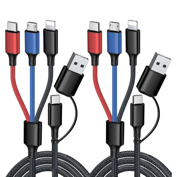 Puxnoin Multi Charging Cable 5 in 1, 2Pack 4FT USB C Multi Charger Cable Universal Multiple Charging Cord with USB C/Micro USB Connectors for Most Cell Phone, Tablets (Charging Only)