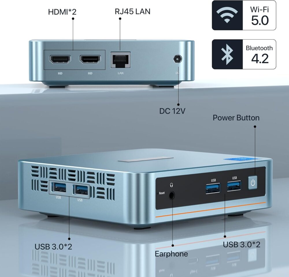 PELADN WI-4 Mini PC, Intel 11th Gen N5095(up to 2.9GHz) Win11 Pro, 16GB DDR4, 512GB SSD, Small Desktop PC with 4K HD, BT4.2, Dual HDMI Ports, 2.4G/5G WiFi, and Gigabit Ethernet Support - Image 3