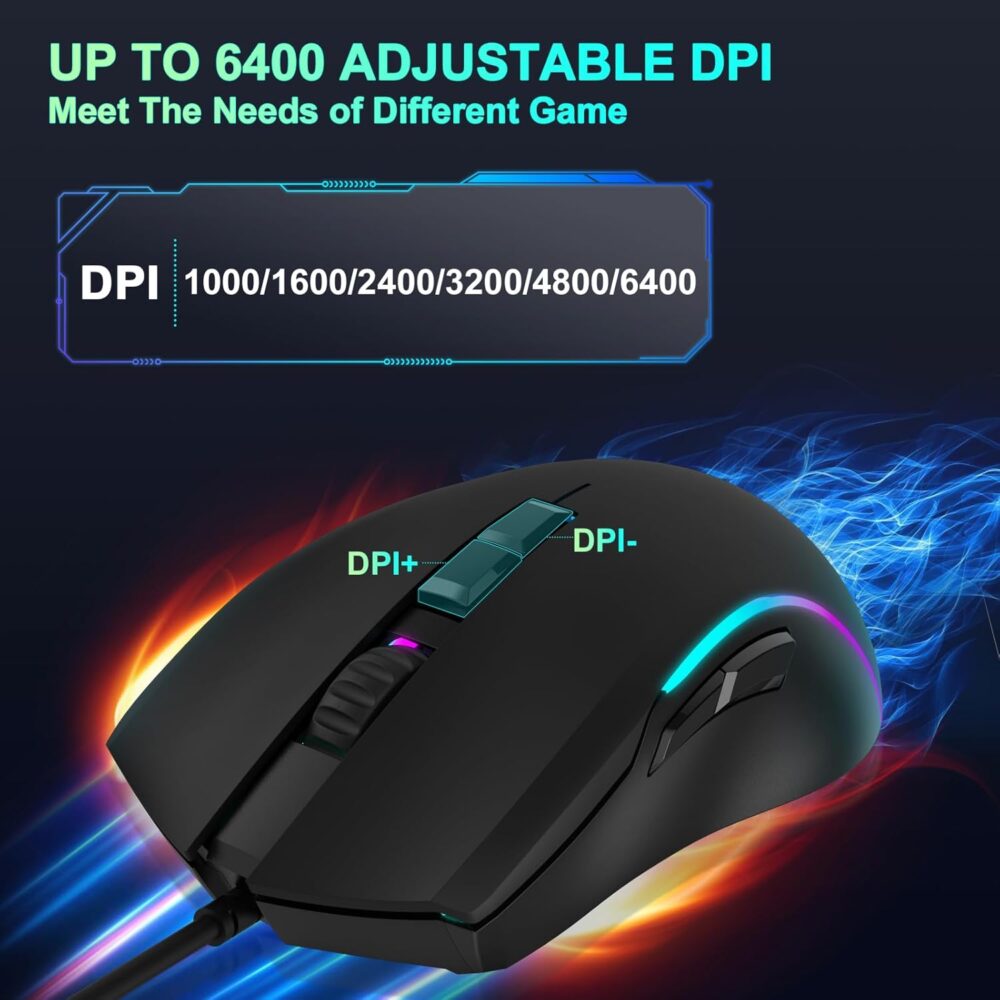 RaceGT Gaming Keyboard and Mouse Combo, USB Backlit 104 Keys Wired Keyboard Gaming, 7 Buttons 6400 DPI Gaming Mouse, Gaming Accessories Compatible with PC Laptop Computer - Image 6
