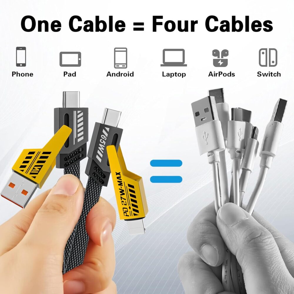 2Pack 4 in 1 Fast Charging Cable, Transferring Data, 6.65 Ft, Braided Cable 65W, USB C USB A and IP, Multiple Charging Cable for Phone/Pad/More - Image 7
