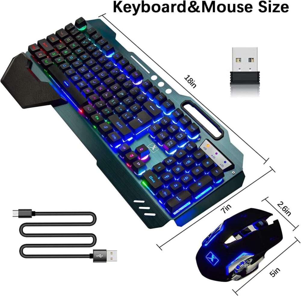 Doeek Wireless Gaming Keyboard and Mouse,Removable Hand Rest Mechanical Feel Keyboard and 16 Color Gaming Mute Mouse for PC Gamers (Black Rainbow) - Image 4