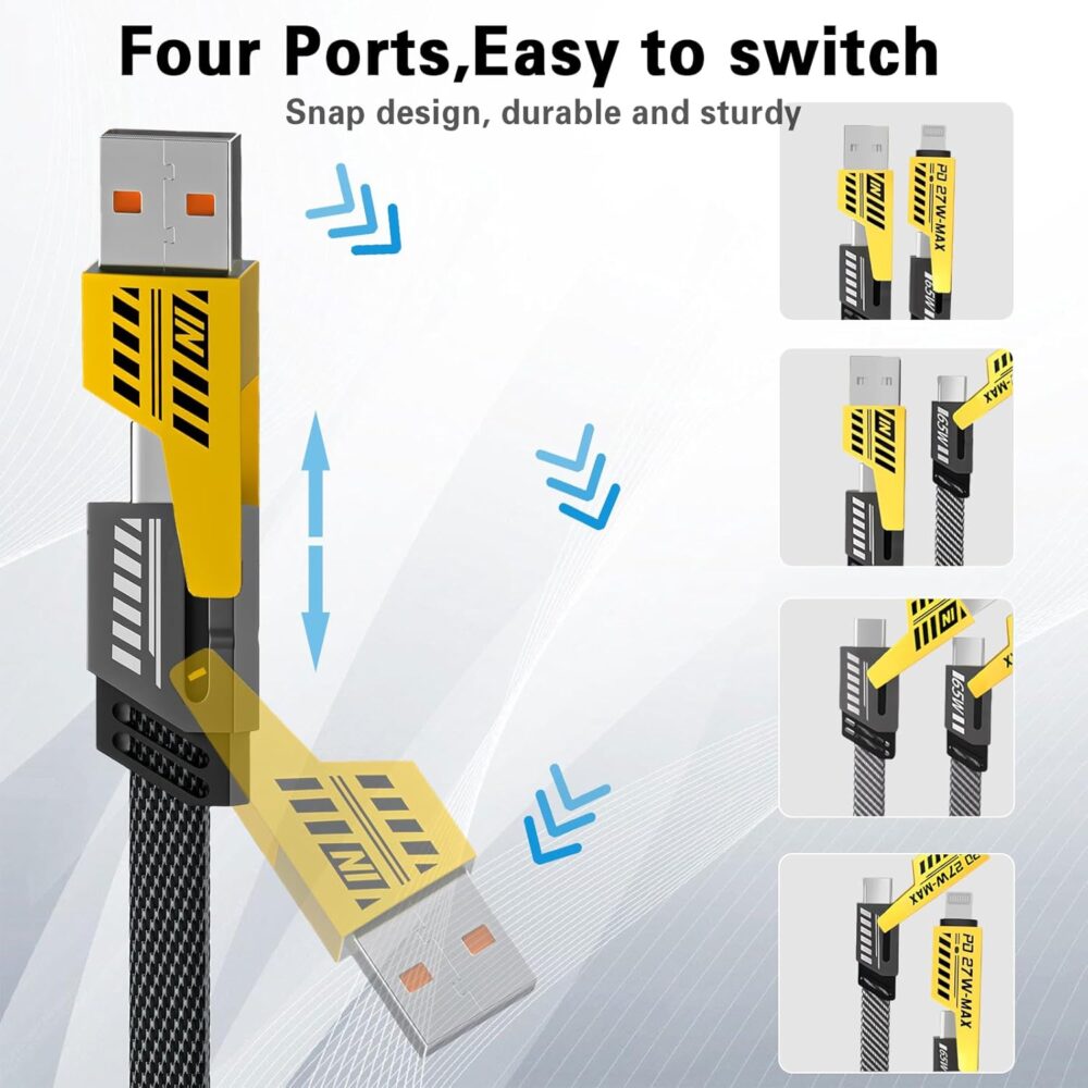 2Pack 4 in 1 Fast Charging Cable, Transferring Data, 6.65 Ft, Braided Cable 65W, USB C USB A and IP, Multiple Charging Cable for Phone/Pad/More - Image 2