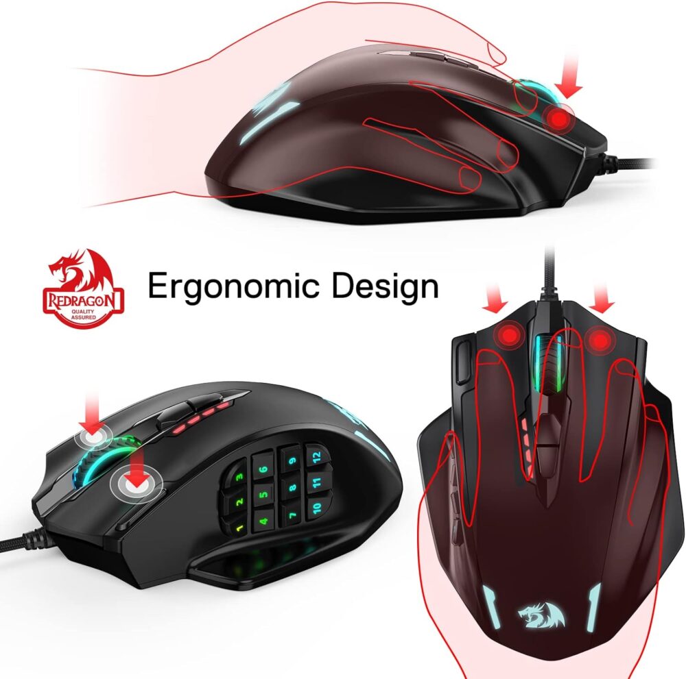 Redragon M908 Impact RGB LED MMO Mouse with Side Buttons Optical Wired Gaming Mouse with 12,400DPI, High Precision, 20 Programmable Mouse Buttons - Image 5