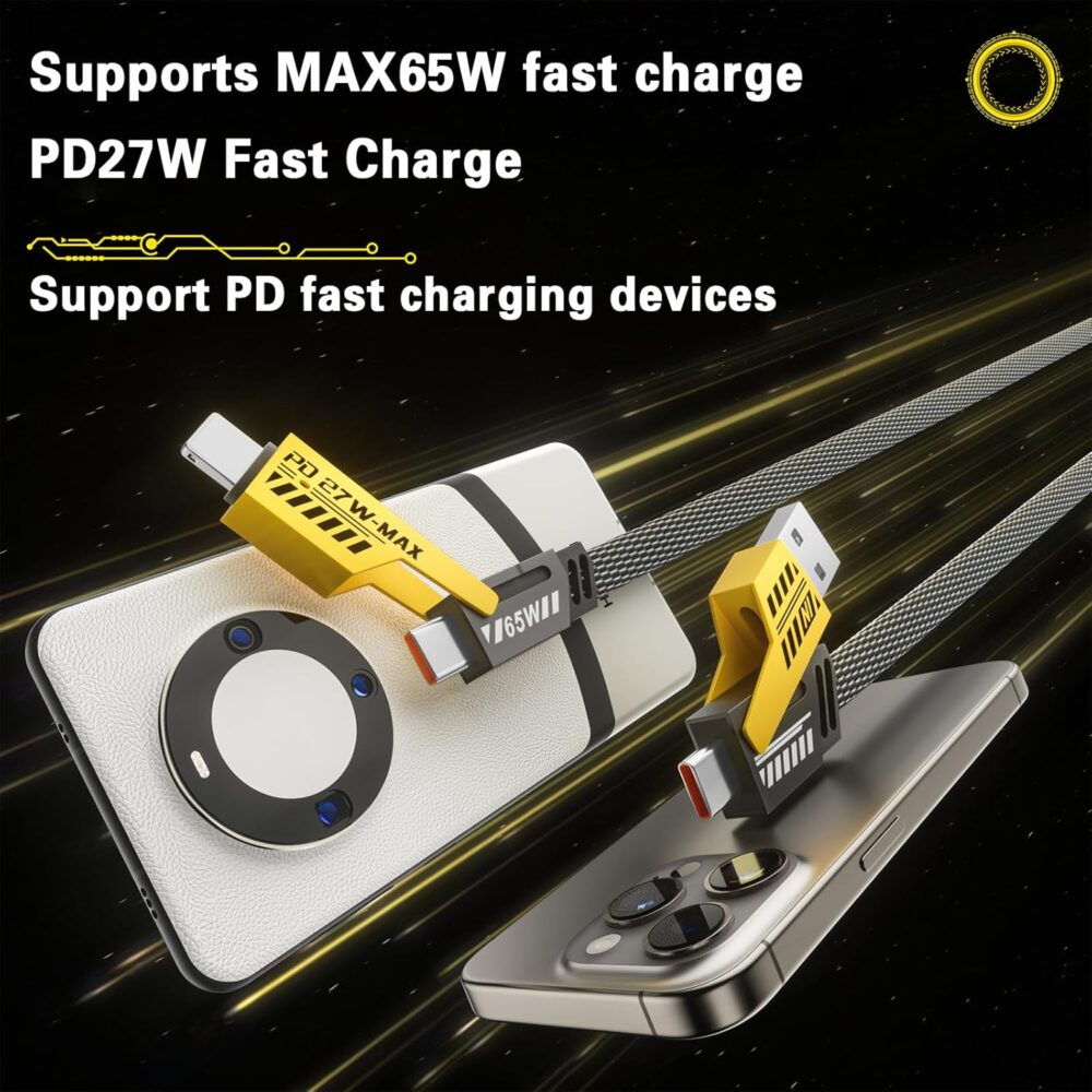 2Pack 4 in 1 Fast Charging Cable, Transferring Data, 6.65 Ft, Braided Cable 65W, USB C USB A and IP, Multiple Charging Cable for Phone/Pad/More - Image 3