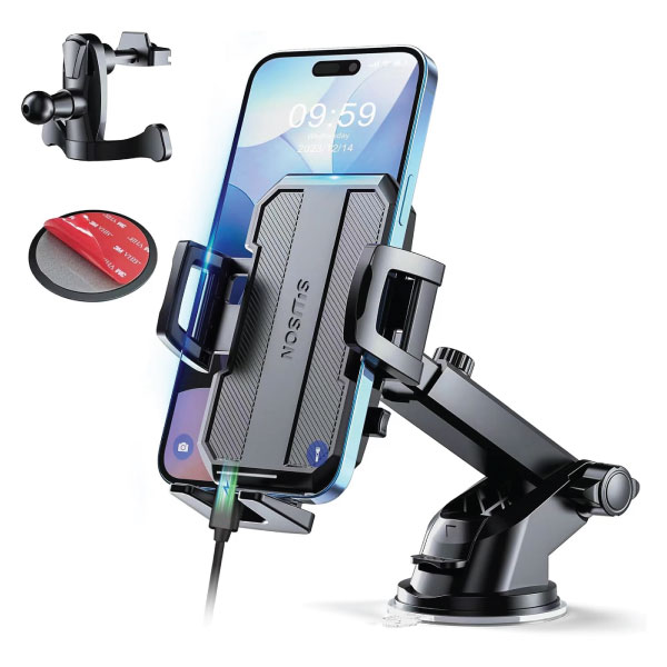 Upgraded 3-in-1 Car Phone Holder Mount [Powerful Suction] Phone Mount for Car Dashboard Air Vent Windshield,for All iPhone Android Phone (Black)