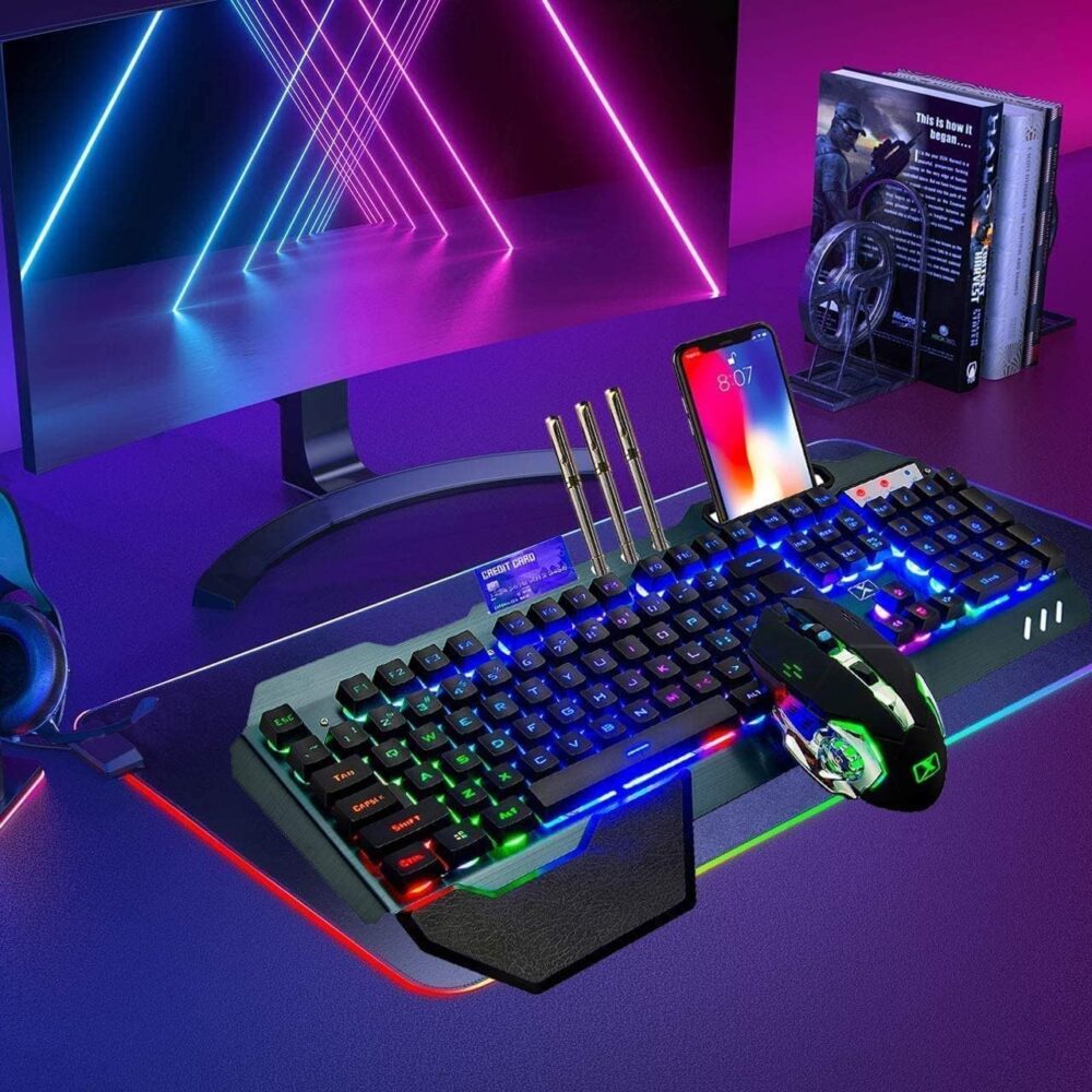 Doeek Wireless Gaming Keyboard and Mouse,Removable Hand Rest Mechanical Feel Keyboard and 16 Color Gaming Mute Mouse for PC Gamers (Black Rainbow) - Image 2