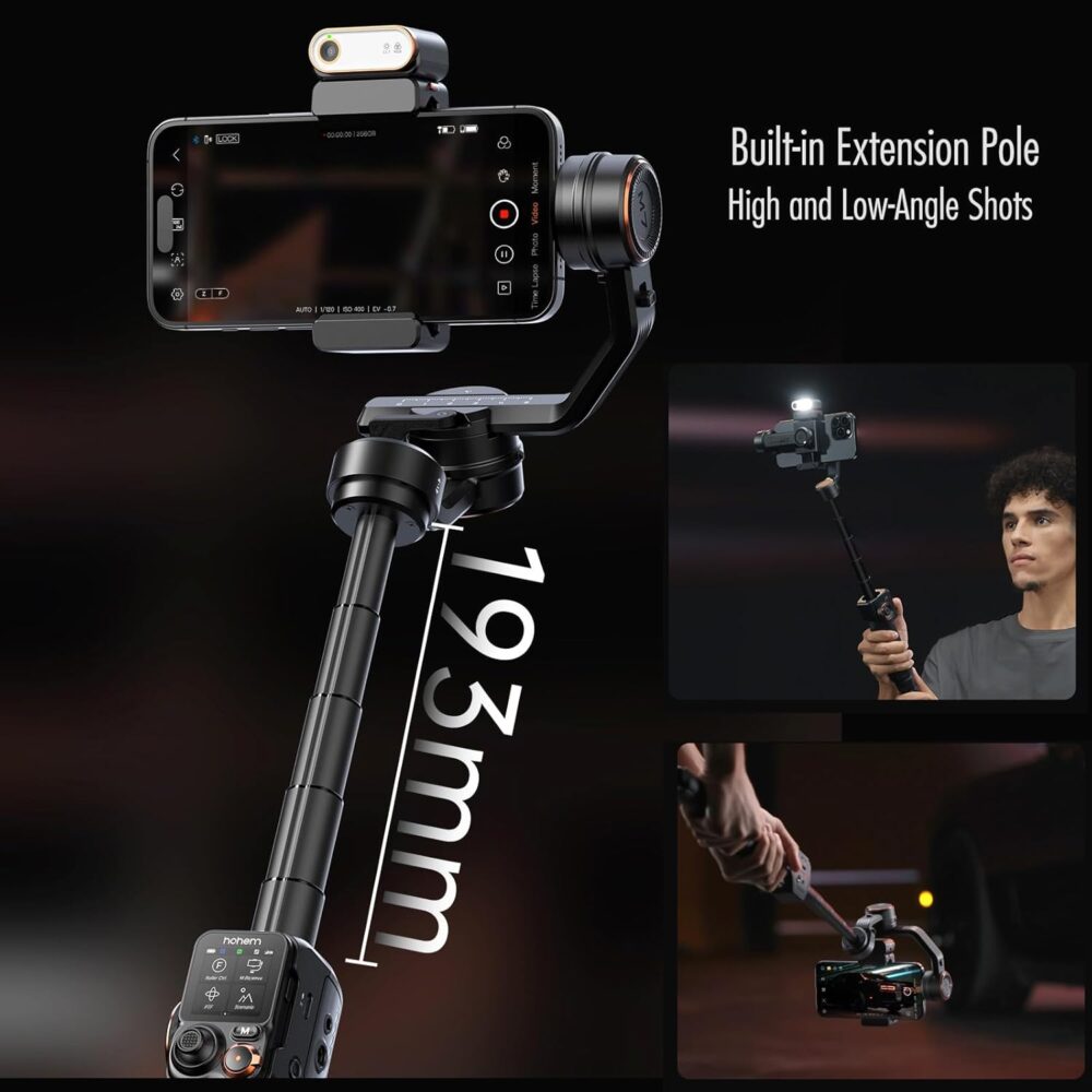 Hohem iSteady M7 Gimbal Stabilizer for iPhone,Phone Gimbal/Smartphone Gimbal w/AI Tracking,Detachable Touchscreen Remote,Extension Pole,Magnetic Fill Light for Video Recording - Hohem M6 Kit Upgrade - Image 8