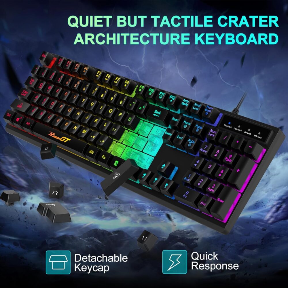 RaceGT Gaming Keyboard and Mouse Combo, USB Backlit 104 Keys Wired Keyboard Gaming, 7 Buttons 6400 DPI Gaming Mouse, Gaming Accessories Compatible with PC Laptop Computer - Image 3