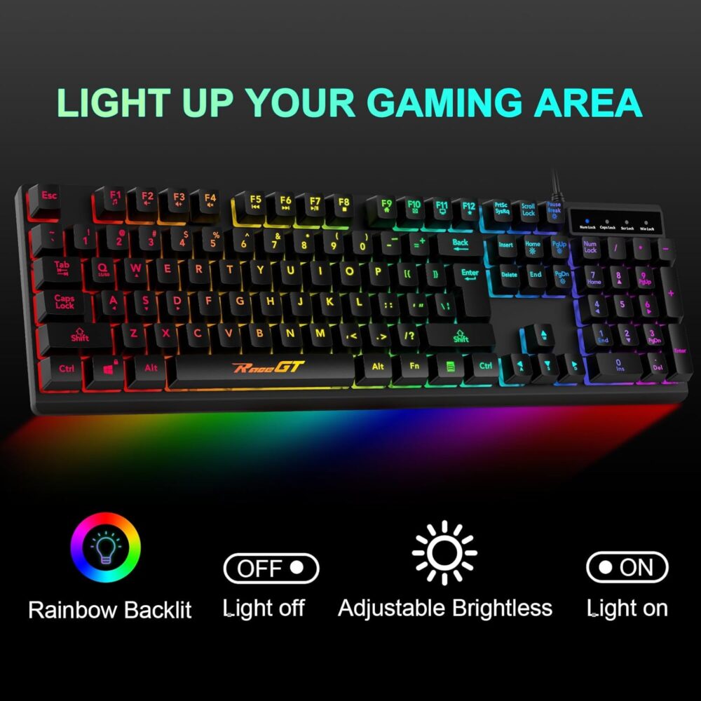 RaceGT Gaming Keyboard and Mouse Combo, USB Backlit 104 Keys Wired Keyboard Gaming, 7 Buttons 6400 DPI Gaming Mouse, Gaming Accessories Compatible with PC Laptop Computer - Image 5