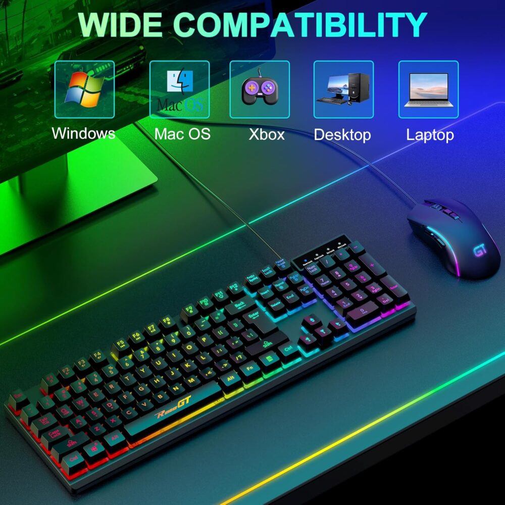 RaceGT Gaming Keyboard and Mouse Combo, USB Backlit 104 Keys Wired Keyboard Gaming, 7 Buttons 6400 DPI Gaming Mouse, Gaming Accessories Compatible with PC Laptop Computer - Image 7