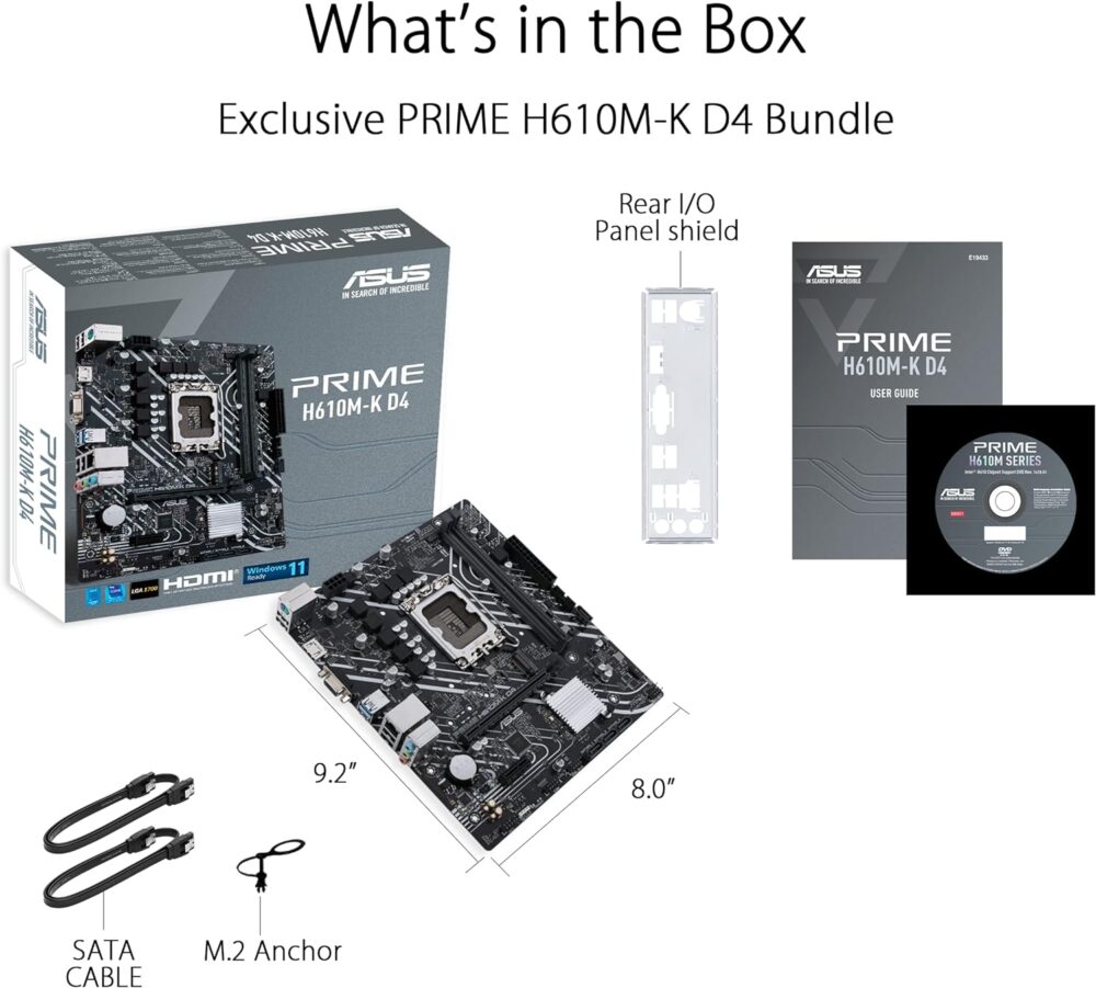 ASUS Prime H610M-K D4, LGA 1700, mATX Gaming Motherboard, DDR4, PCIe 4.0, M.2 slot, Realtek 1 Gb Ethernet, SATA 6 Gbps - Black - Image 3