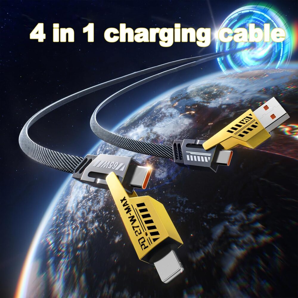 2Pack 4 in 1 Fast Charging Cable, Transferring Data, 6.65 Ft, Braided Cable 65W, USB C USB A and IP, Multiple Charging Cable for Phone/Pad/More - Image 4