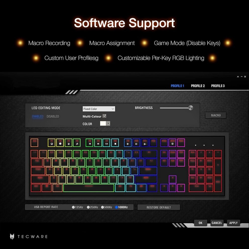 TECWARE ELITE Phantom+ 87-Key RGB Wireless / BT5.0 Mechanical Keyboard (Black) Wraith Orange Switch (Prelubed, 45g Tactile) Per Key Color and Lighting - Image 4