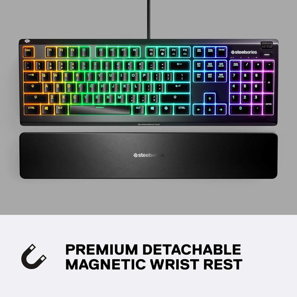 SteelSeries Apex 3 - Gaming Keyboard - 10-Zone RGB Lighting - Premium Magnetic Wrist Rest - American (QWERTY) Layout - Image 5
