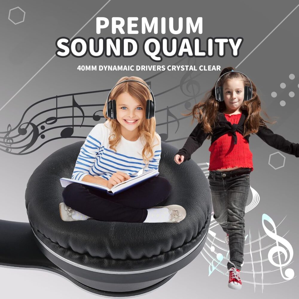 Kids Bluetooth headset,Suitable for 3-21 years old children, wireless sports music game headset, protein ear pad painless long wear, suitable for mobile phones, tablets, laptops. (Black and white) - Image 7