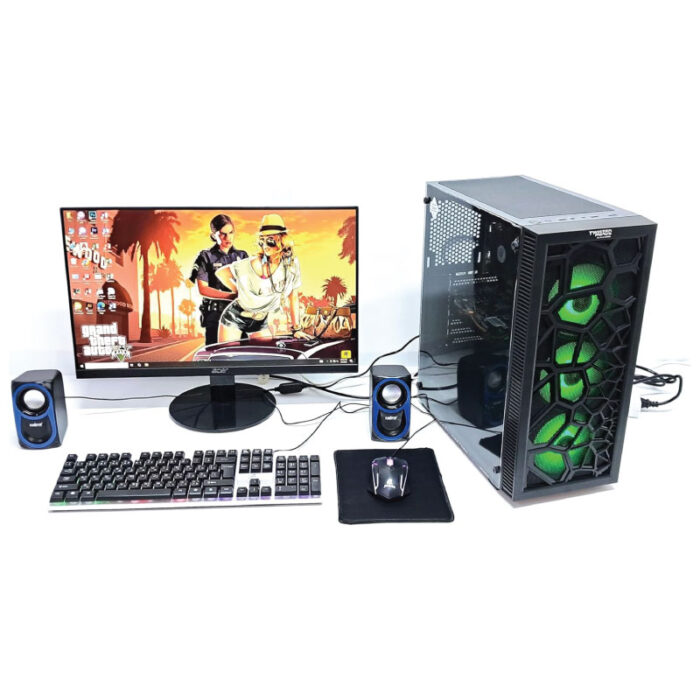 ALQALAM Gaming PC Bundle, Intel Core i7, RX 580 8GB, 16GB RAM, 22-inch LED Screen, RGB Case